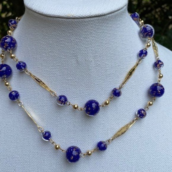 VTG Blue Glass Necklace Brooch Pendant - Picture 5 of 5